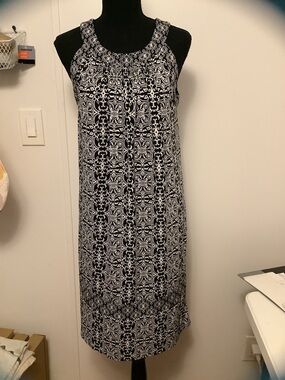 Rafaella Black and White Printed Sleeveless Midi Dress